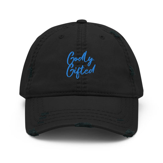 Godly Gifted Distressed Dad Hat- Black and Blue