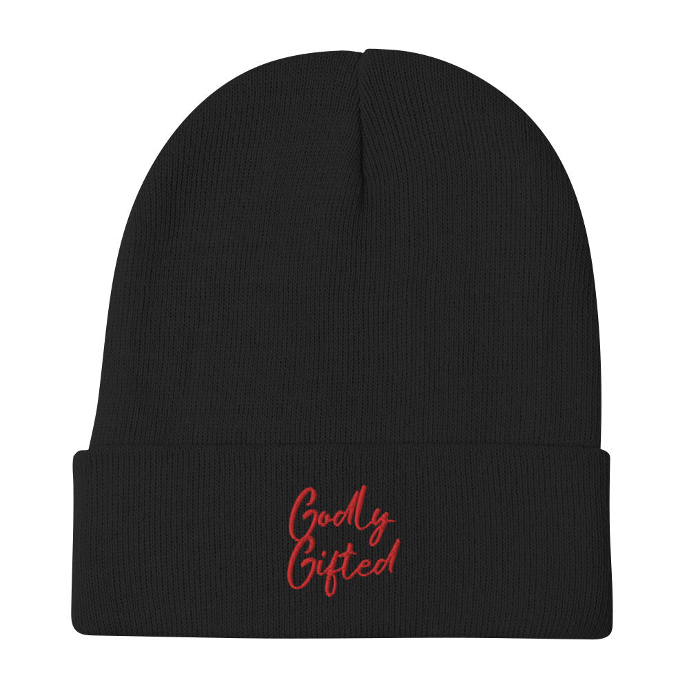 Black & Red Godly Gifted Embroidered Beanie