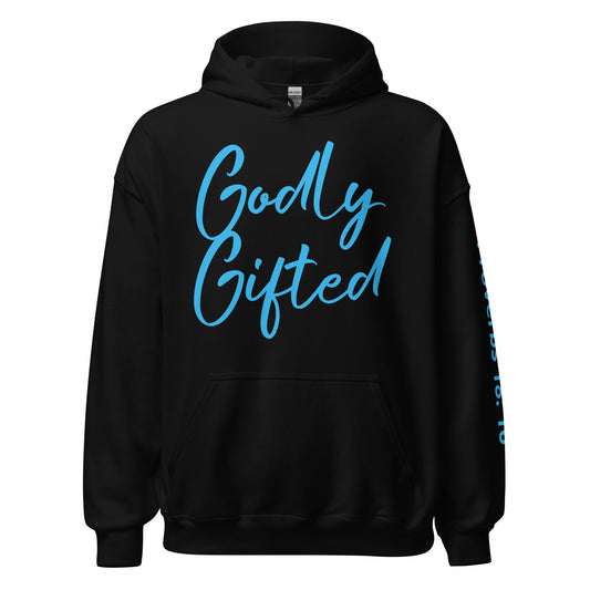 Godly Gifted Signature Unisex Hoodie- Black and Deep Sky Blue