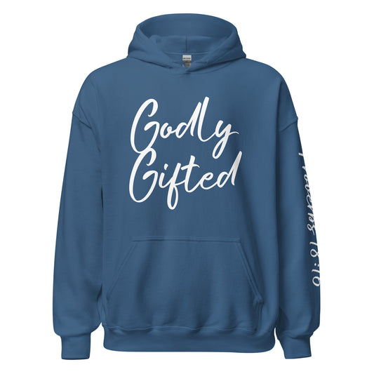 Godly Gifted Signature Unisex Hoodie- Indigo Blue & White