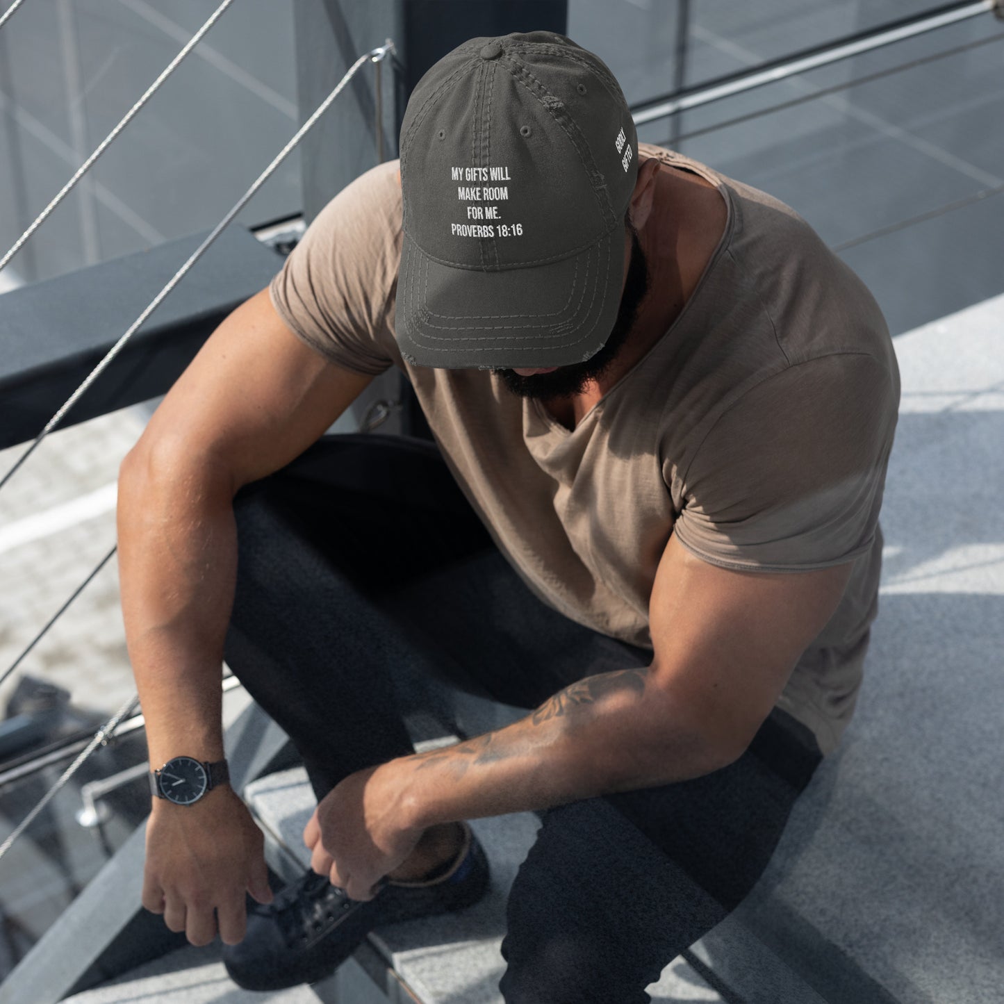Proverbs 18:16 Distressed Dad Hat (Multiple Colors)