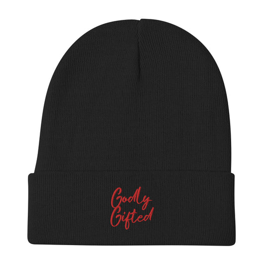 Black & Red Godly Gifted Embroidered Beanie