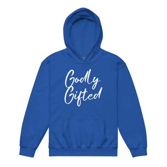 Youth Heavy Blend Signature Hoodie- Blue & White