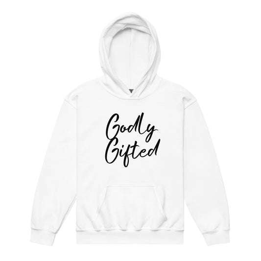 Youth Godly Gifted Heavy Blend Signature Hoodie- White & Black